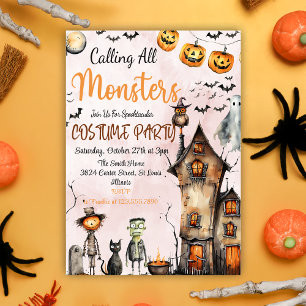 Anropa alla monsters Halloween Costume-inbjudan Inbjudningar