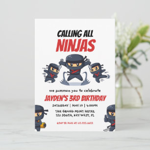Anropa alla Ninjas-Barn Ninja-födelsedagsinbjudnin Inbjudningar