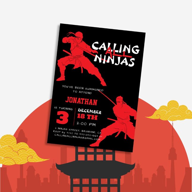 Anropa alla Ninjas tredje Barns födelsedag Inbjudningar (Skapare uppladdad)