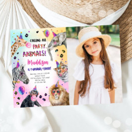 Anropa alla Party Animals Girl Safari Birthday Inbjudningar