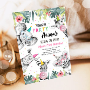 Anropa alla Party Animals Girl Safari Birthday Inbjudningar