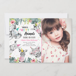 Anropa alla Party Animals Girl Safari Birthday Inv Inbjudningar