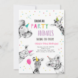 Anropa alla Party Animals Girl Safari Birthday Inv Inbjudningar