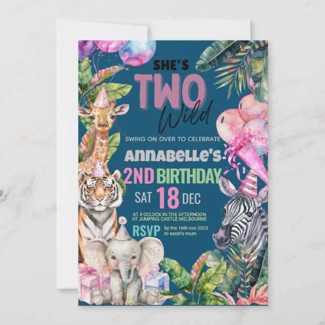 Anropa alla Party Animals Safari Födelsedagsfest Inbjudningar (Framsida)