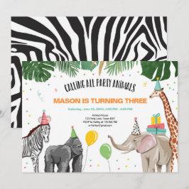 Anropa alla Party Animals Zoo Vild Boy Birthday Inbjudningar