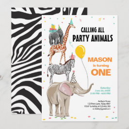 Anropa alla Party Animals Zoo Vild Boy Birthday Inbjudningar