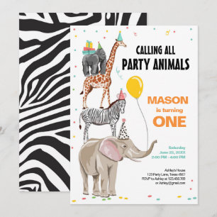 Anropa alla Party Animals Zoo Vild Boy Birthday Inbjudningar