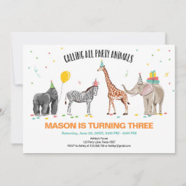 Anropa alla Party Animals Zoo Vild Boy Birthday Inbjudningar