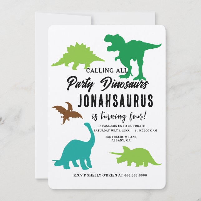 Anropa alla Party-dinosaurier-Barn-Födelsedagsfest Inbjudningar (Framsida)