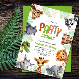Anropa alla Party-djur Cute Jungle Birthday Inbjudningar