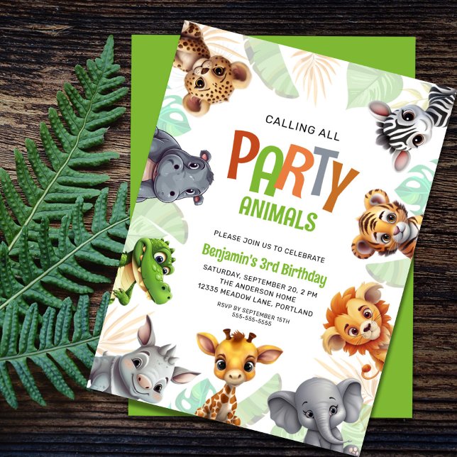 Anropa alla Party-djur Cute Jungle Birthday Inbjudningar (Skapare uppladdad)
