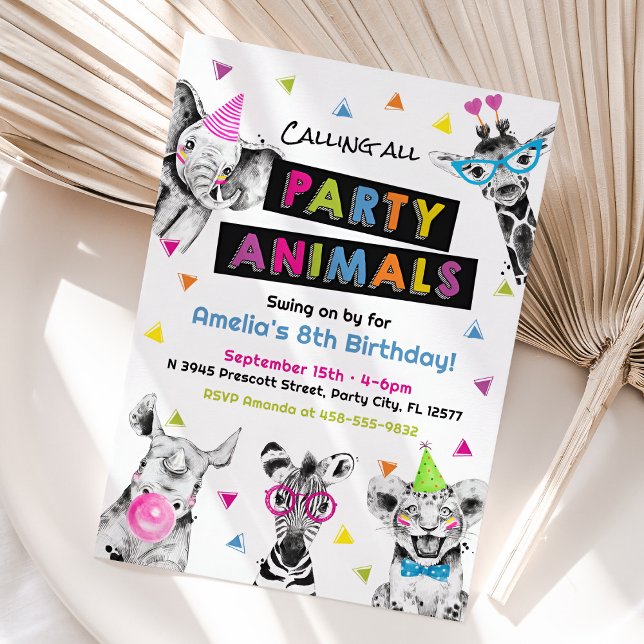 Anropa alla Party-djur, födelsedagsinbjudan Inbjudningar (Calling All Party Animals Birthday Invitation)