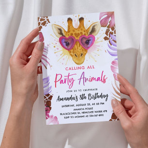 Anropa alla Party-djur - Giraffe Birthday Inbjudningar