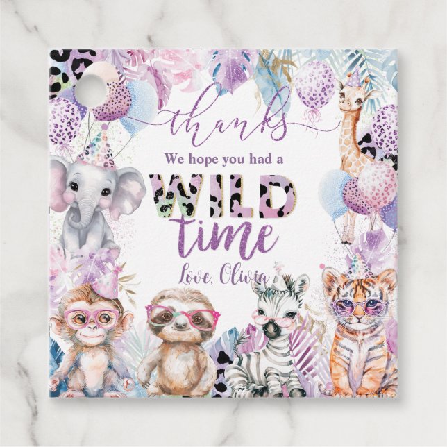 Anropa alla Party djur Jungle Safari Birthday Gåvor Etiketter (Framsida)