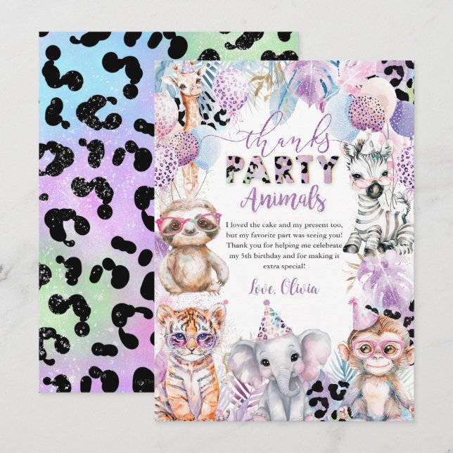 Anropa alla Party djur Jungle Safari Birthday Tack Kort (Fram/baksida)
