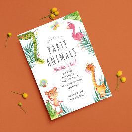 Anropa alla Party-djur l Cute Watercolor Zoo Inbjudningar
