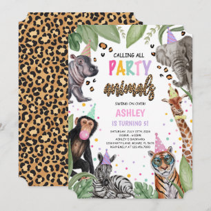 Anropa alla Party djur Safari Birthday Inbjudningar