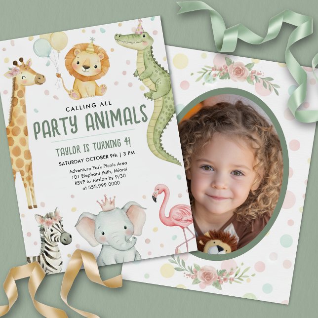 Anropa alla Party djur Safari Birthday Photo Inbjudningar (safari birthday invite)