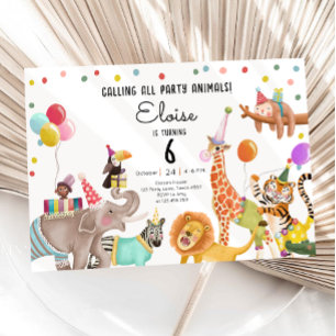Anropa alla Party djur Safari Boy Birthday Inbjudningar