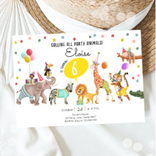 Anropa alla Party djur Safari Boy Birthday Inbjudningar
