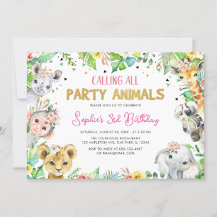 Anropa alla Party djur Safari Jungle Birthday Inbjudningar