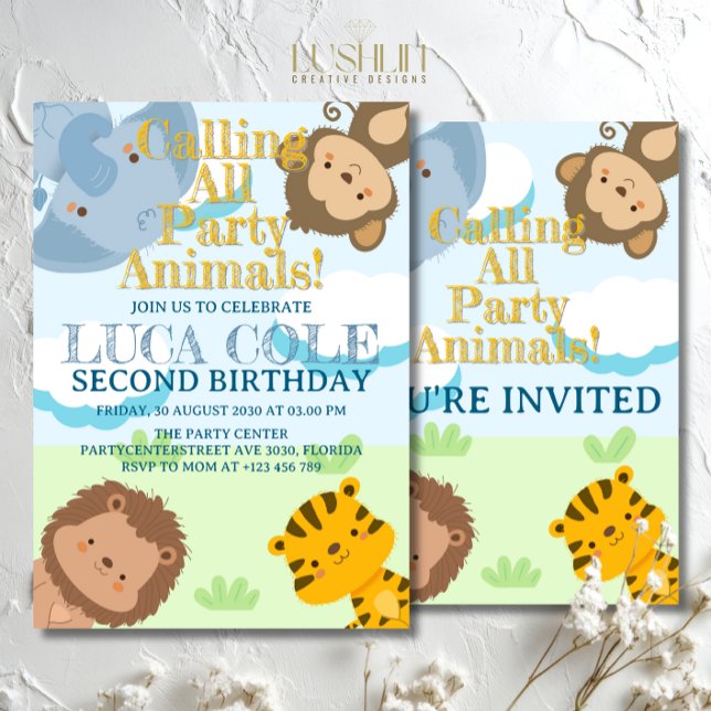 Anropa alla Party djur Safari Jungle Birthday Inbjudningar (Skapare uppladdad)