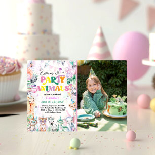 Anropa alla Party djur Safari Jungle Birthday Inbjudningar