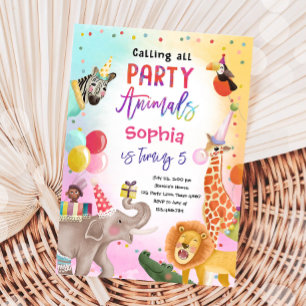 Anropa alla Party djur Safari Jungle Birthday Inbjudningar