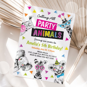 Anropa alla Party djur Safari Zoo Barns födelsedag Inbjudningar