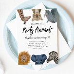 Anropa alla Party djur Safari Zoo Birthday Inbjudningar<br><div class="desc">Kute och roligt barn safari-djur Tema födelsedagsfest inbjudan som illustrerar safaridjur av giraffe,  snö leopard,  rhino,  lejon,  elefant och zebra. I texten står det "alla djur i party". Perfekt för en pojkes födelsedagsfest.</div>
