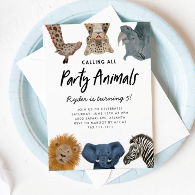 Anropa alla Party djur Safari Zoo Birthday Inbjudningar (Skapare uppladdad)