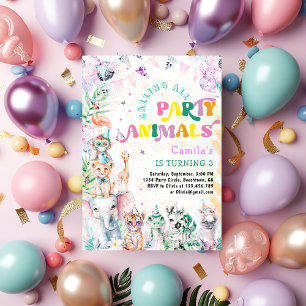 Anropa alla Party djur Safari Zoo Birthday Inbjudningar