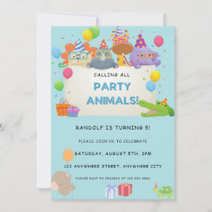 Anropa alla Party djur Safari Zoo Birthday Inbjudningar