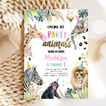 Anropa alla Party djur Safari Zoo Girl Birthday