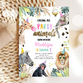Anropa alla Party djur Safari Zoo Girl Birthday Inbjudningar
