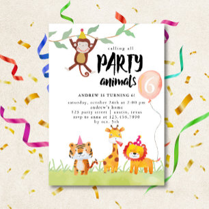 Anropa alla Party-djur, vattenfärgsfödelsedag Inbjudningar