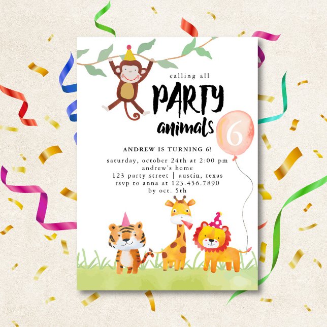 Anropa alla Party-djur, vattenfärgsfödelsedag Inbjudningar (Skapare uppladdad)