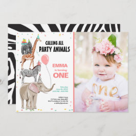 Anropa alla Party-djur Zoo Vild Flickfödelsedag Inbjudningar