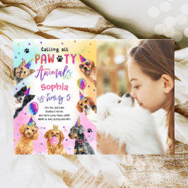 Anropa alla Party Pawty Animals Hundar Girl Birthd Inbjudningar