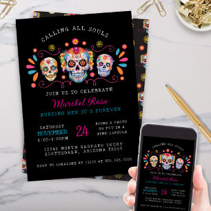 Anropa alla själar, mexikanska Candy Skull Birthda Inbjudningar