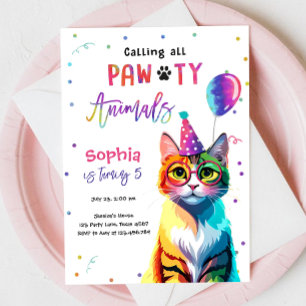 Anropa alla smådjur Katt Girl Birthday Inbjudningar
