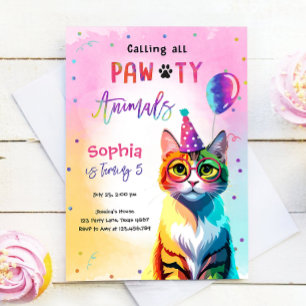 Anropa alla smådjur Katt Girl Birthday Inbjudningar