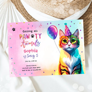 Anropa alla smådjur Katt Girl Birthday Inbjudningar