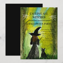 Anropa alla Witches Black Cat Spooky Halloween Inbjudningar