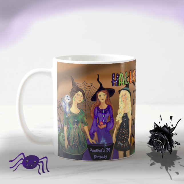 Anropa alla Witches Halloween-Födelsedagsfest Kaffemugg (Calling All Witches Halloween Birthday Party Coffee Mug)