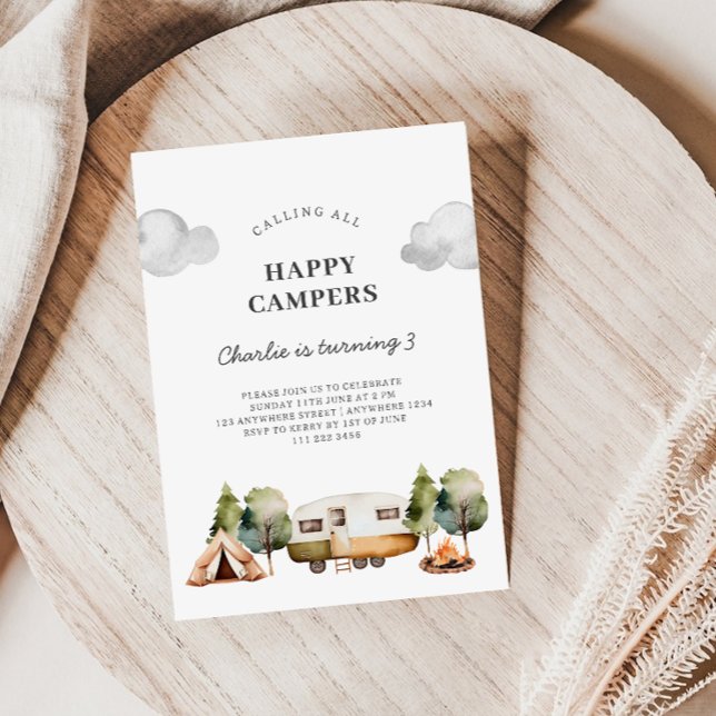 Anropa Barnen Lycklig Campers-inbjudan på födelsed Inbjudningar (Skapare uppladdad)