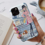 Anropa rosa & blå snyggt New York Mode Girl<br><div class="desc">Cute mode-illustration ringer och shoppar i New York.</div>