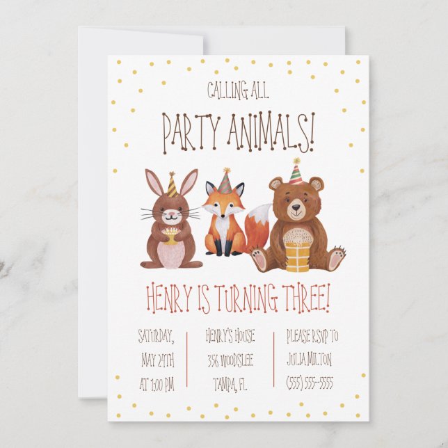 Anropar alla Party djur! Levererad Födelsedagsfest Inbjudningar (Framsida)