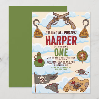 Anropar alla Pirater-prata som en pirat födelsedag Inbjudningar