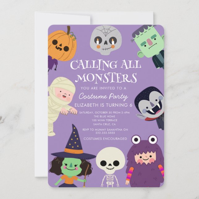 Anropar allt monster Halloween-Födelsedagsfest Inbjudningar (Framsida)